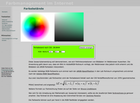 Colormanagement in the Internet Demonstration Site.